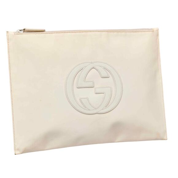Gucci Vintage Off-White Leather Logo Pouch - Picture 1 of 2